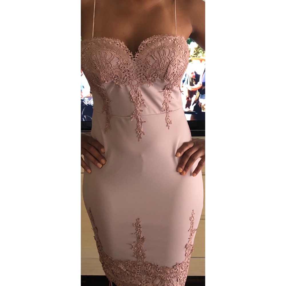 Coral pink dress with lace